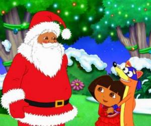 пазл Дора и злодей Фокс с Санта-Клаусом